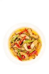 Sautéed Mushrooms with Peppers and Vegetables on White Plate - Healthy Asian Cuisine