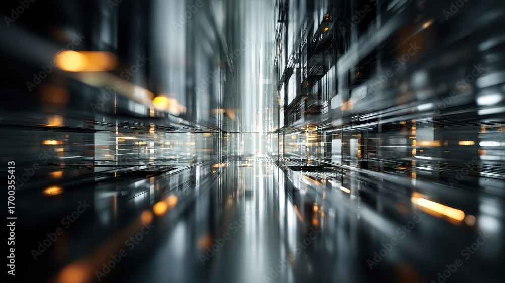 Poster futuristic abstract technology background showing a high-speed data stream in a virtual server room 