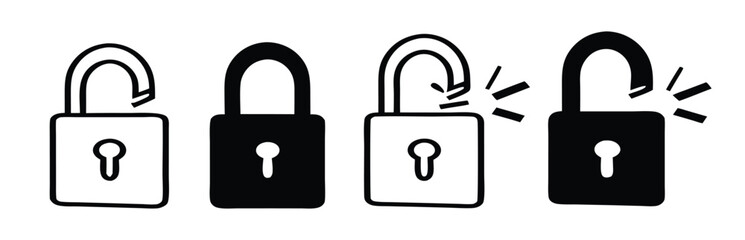 Lock icon collection. Locked and unlocked black line icon set. Flat security symbol. 