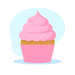 A delightful vector illustration of a sweet cupcake with a generous swirl of creamy pink frosting, an icon of celebration and dessert