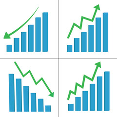 Business bar chart with upward and downward trends, financial growth and decline graph illustration