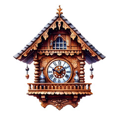 Old, vintage wooden clock with a pendulum and golden hands isolated on a white background