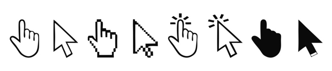 Computer mouse click cursor gray arrow icons set and loading icons. Cursor icon. Mouse click cursor collection. 
