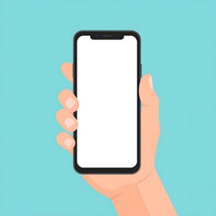 Hand holding a smartphone with a blank screen, illustration.