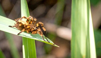 Fototapeta premium Close-up of a spider on a blade of grass