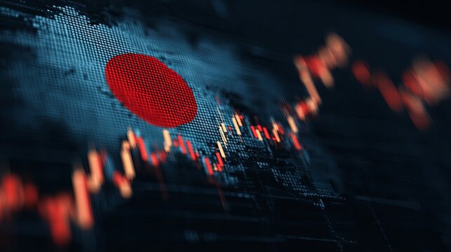 Japanese market downturn with stock chart and Japan flag for economic analysis or financial crisis reports or global trading decline visual