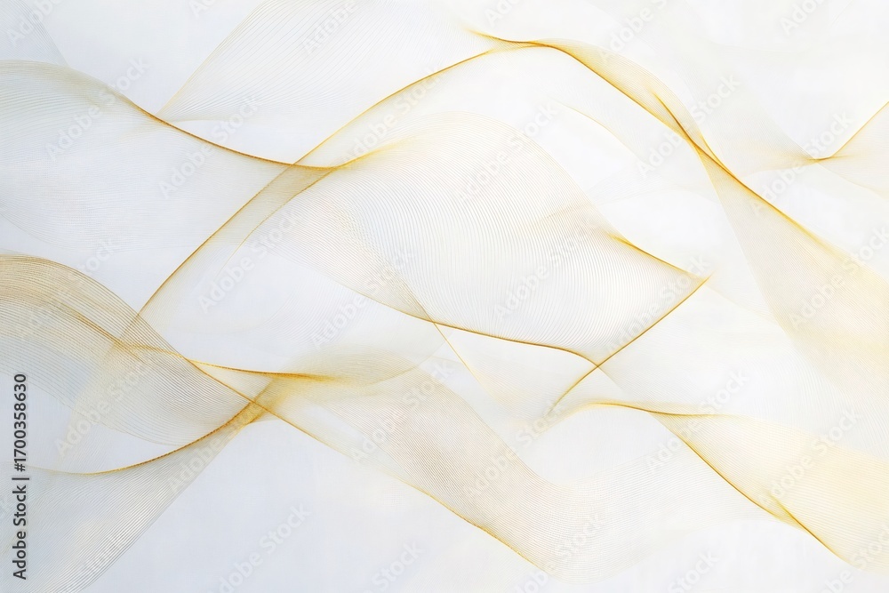 Poster minimalist and abstract design featuring delicate golden lines flowing and creating elegant waves on