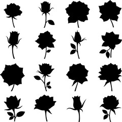 Set of Black Rose Silhouette Tattoo Designs"