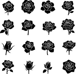 Set of Black Rose Silhouette Tattoo Designs"