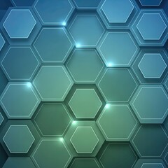 Hexagonal Gradient Tiles with Subtle Glow Effects and Blue-Green Palette