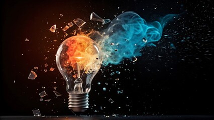 Exploding light bulb with fire and ice elements