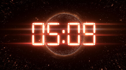 Digital countdown timer glowing in futuristic dark background