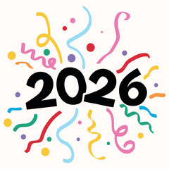 Fototapeta premium New year 2026 with confetti and streamers