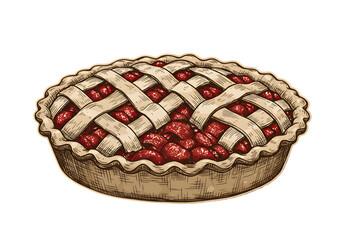Illustration Of Cherry Pie With Lattice Crust On Transparent Background