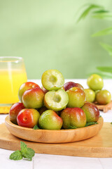 Fresh Organic Plums in Wooden Bowl with Natural Juice Healthy Fruit Snack Food Photography