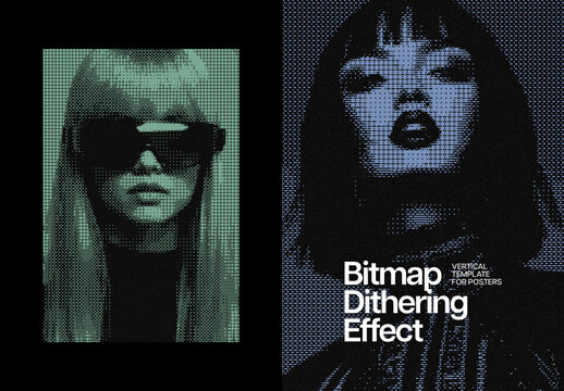 Dither Bitmap Poster Photo Effect Mockup