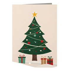 Illustration of Christmas Tree Gifts and Star on Beige Background