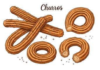 Illustration Of Churros Sweet Fried Dessert Food Items With Transparent Background