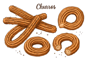 Illustration Of Churros Sweet Fried Dessert Food Items With Transparent Background