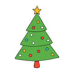 A charming hand-drawn Christmas tree, full of festive ornaments and twinkling lights, capturing the cozy holiday spirit in a whimsical, artistic style.
