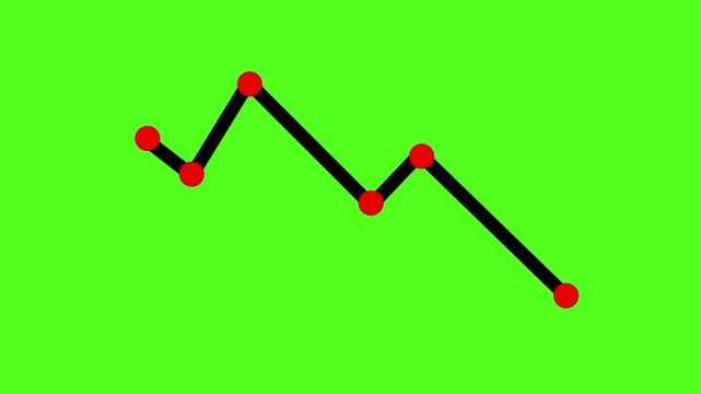 Animated business graph chart icon with a decreasing trend on a green screen and chroma key background
