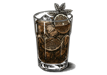 Illustration Of Cocktail Drink With Ice Mint And Citrus Transparent Background
