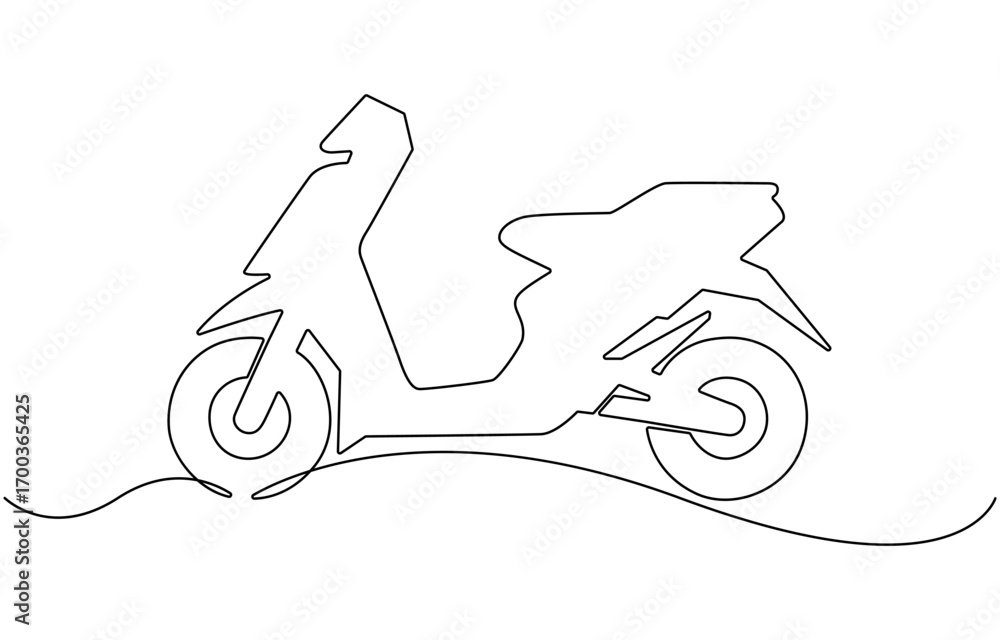 Poster scooter in continuous line art drawing style.