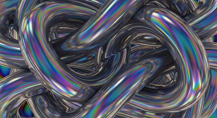 Entangled Metallic Chains Displaying Iridescent Reflections and Interlocking Links