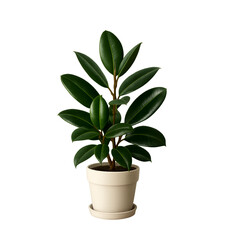 Ficus elastica plant in a pot isolated on transparent background isolated on transparent background