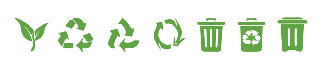 set of recycle icons. ecology green icons for packaging. trash and leaf symbol. vector 10 eps. 
