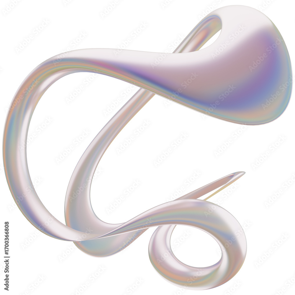 Poster 3d iridescent metallic μat abstract shape objects, 3d rendering liquid aluminum gradient shape desig