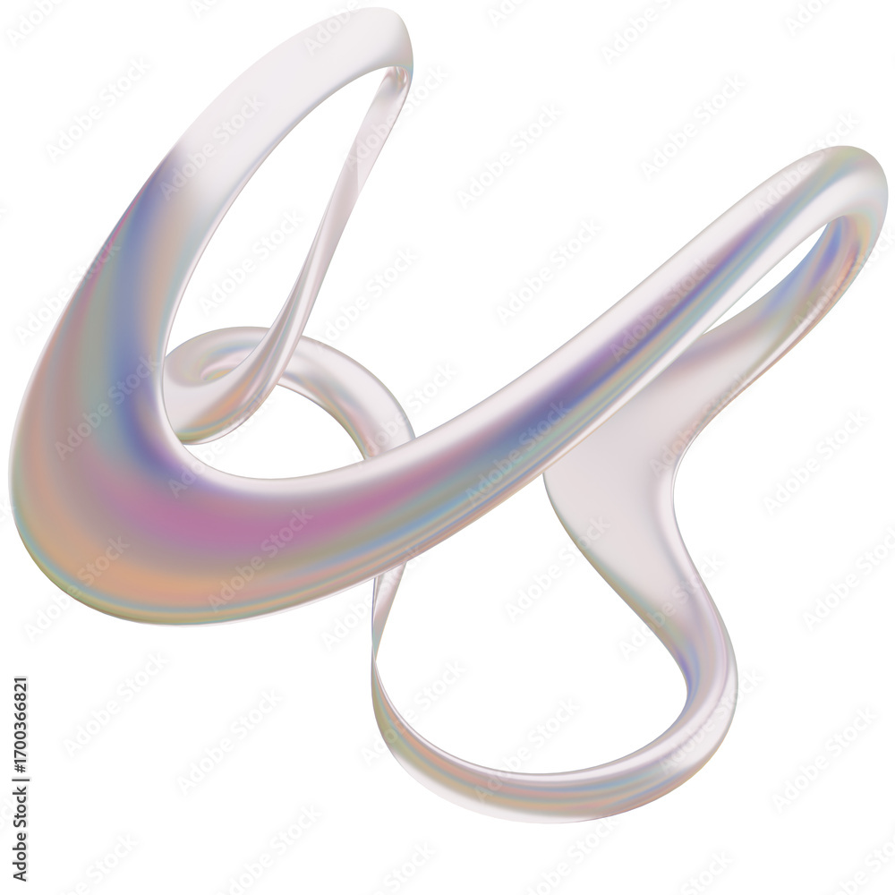 Poster 3d iridescent metallic μat abstract shape objects, 3d rendering liquid aluminum gradient shape desig