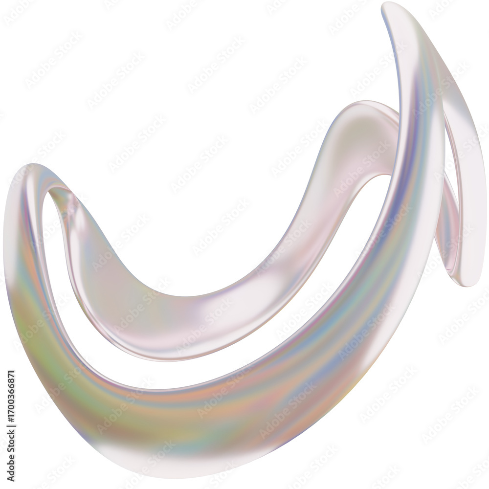 Poster 3d iridescent metallic μat abstract shape objects, 3d rendering liquid aluminum gradient shape desig