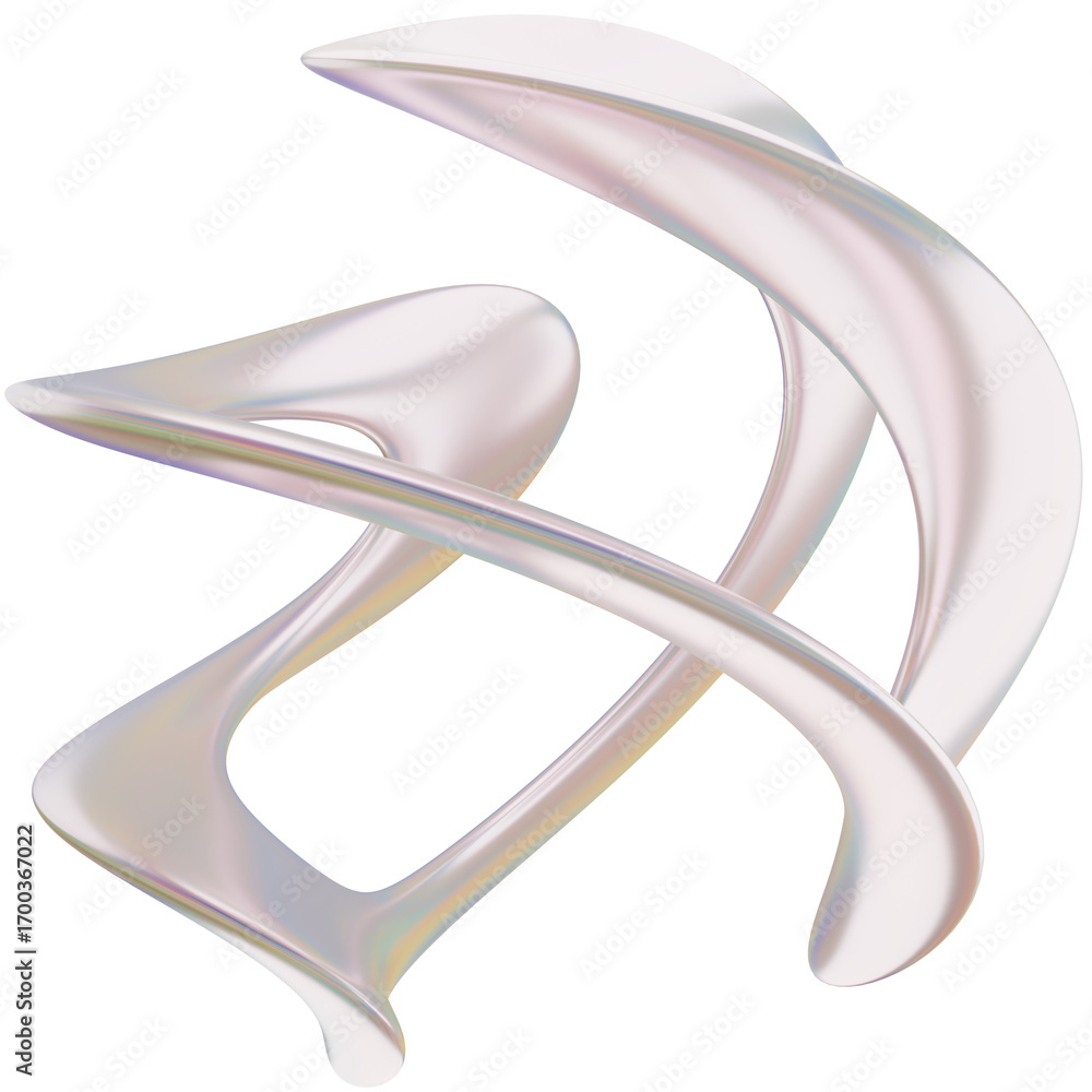 Poster 3d iridescent metallic μat abstract shape objects, 3d rendering liquid aluminum gradient shape desig