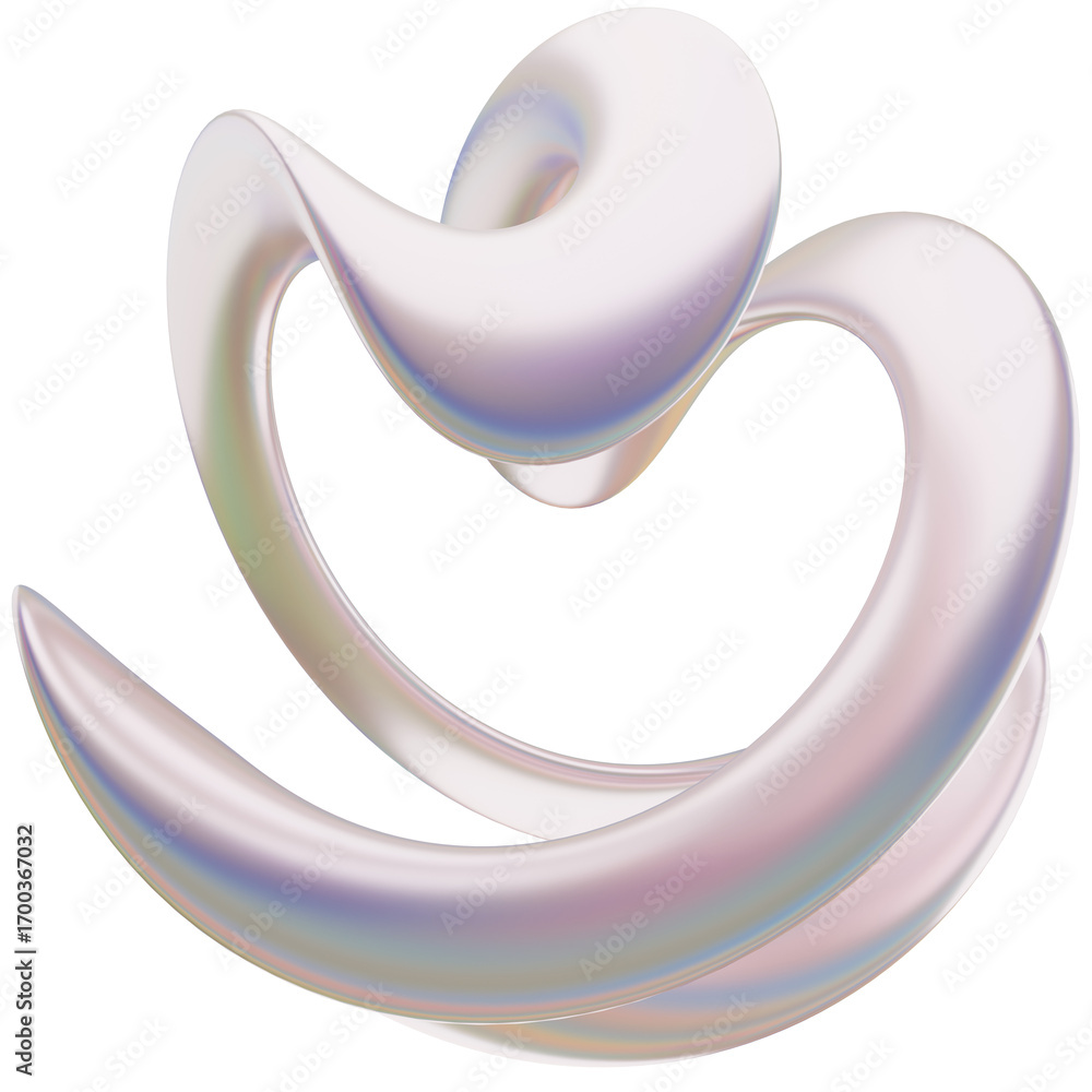 Poster 3d iridescent metallic μat abstract shape objects, 3d rendering liquid aluminum gradient shape desig