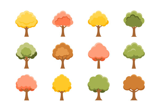 Autumn tree vector set collection isolated illustration