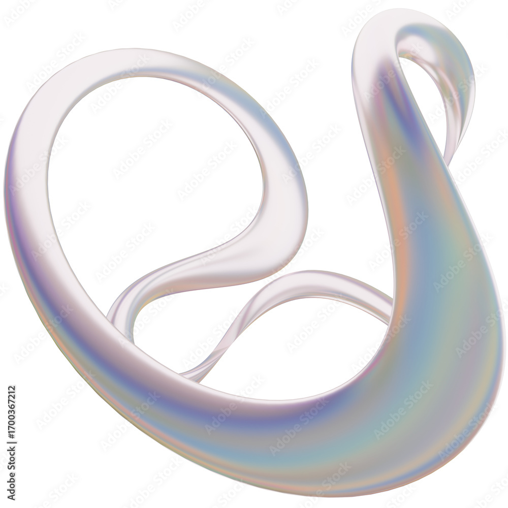 Poster 3d iridescent metallic μat abstract shape objects, 3d rendering liquid aluminum gradient shape desig