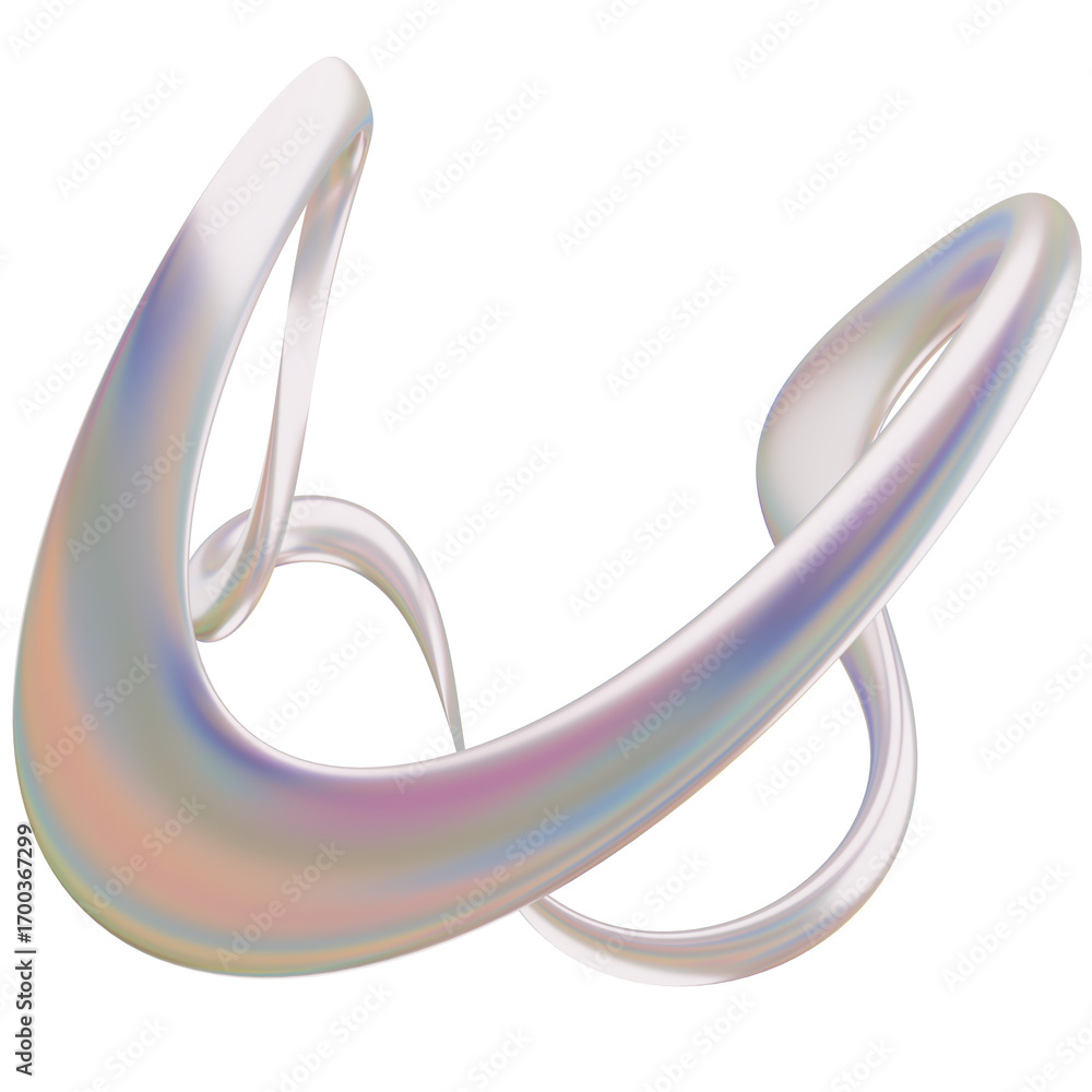 Poster 3d iridescent metallic μat abstract shape objects, 3d rendering liquid aluminum gradient shape desig
