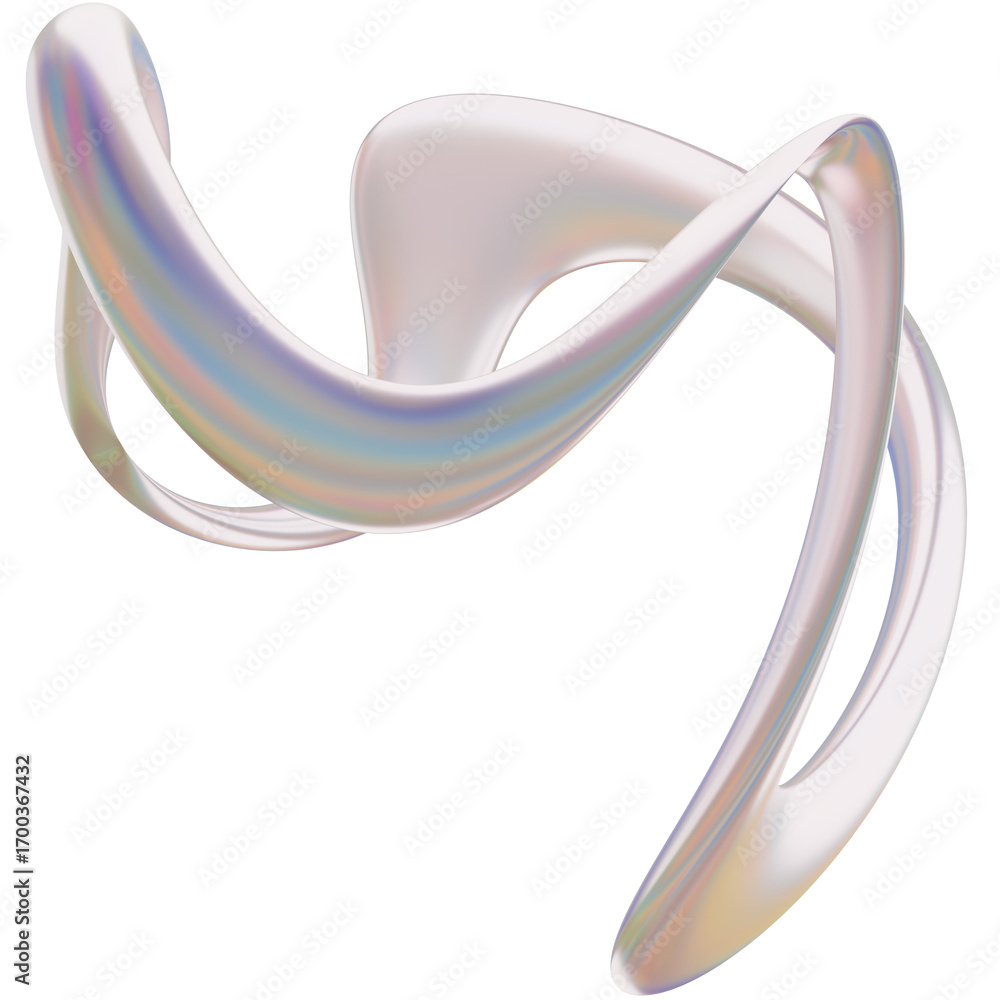 Poster 3d iridescent metallic μat abstract shape objects, 3d rendering liquid aluminum gradient shape desig