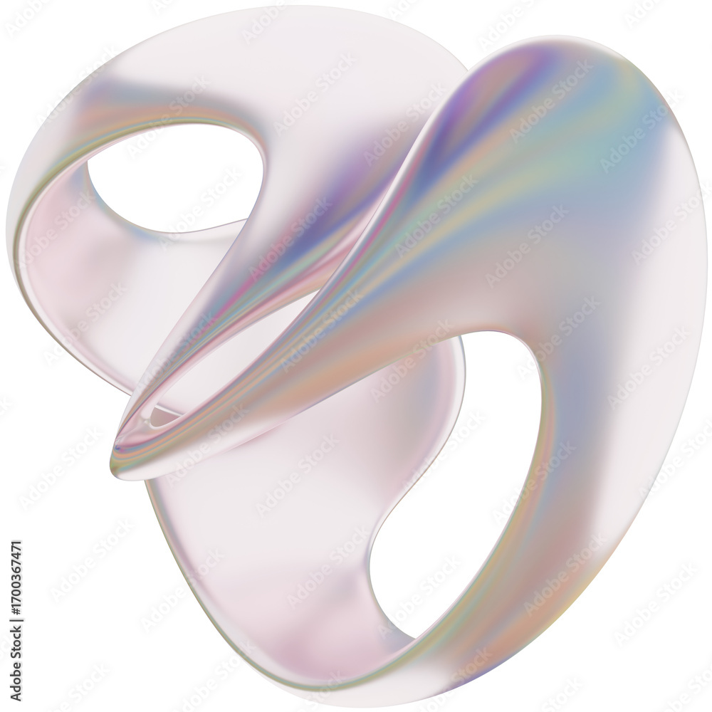 Poster 3d iridescent metallic μat abstract shape objects, 3d rendering liquid aluminum gradient shape desig