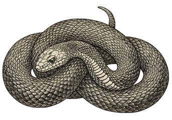 Illustration Of Coiled Snake Reptile With Detailed Scales And White Background
