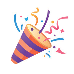 Vector icon party popper. Cartoon emoji of birthday confetti explosion. Simple minimal illustration isolated on white background, 