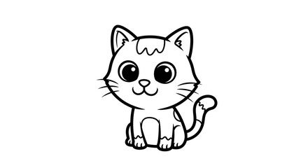 Obraz premium Cartoon Kitten Sitting Black and White Cute Animal Drawing