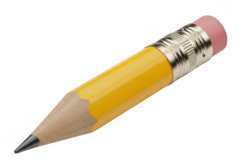 Yellow pencil with pink eraser isolated on transparent background