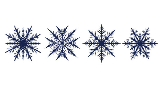 Four intricate snowflake designs winter holiday christmas season snowfall frosty ice crystals vector