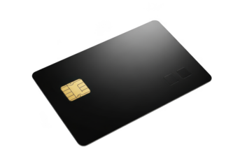 Black credit card with chip isolated on transparent background