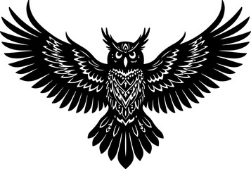 Tribal Owl Silhouette with Spread Wings"