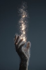 glowing network particles rising from human hand symbolizing ai and digital transformation