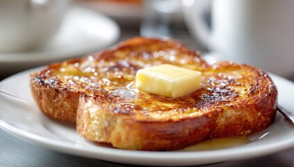 Buttery French toast on a plate