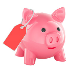 Piggy bank with price tag. 3D rendering